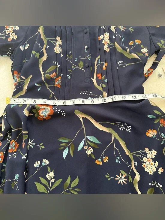 (NWT) NANETTE LEPORE Navy Floral Print Pintuck Dress - Picture 14 of 16